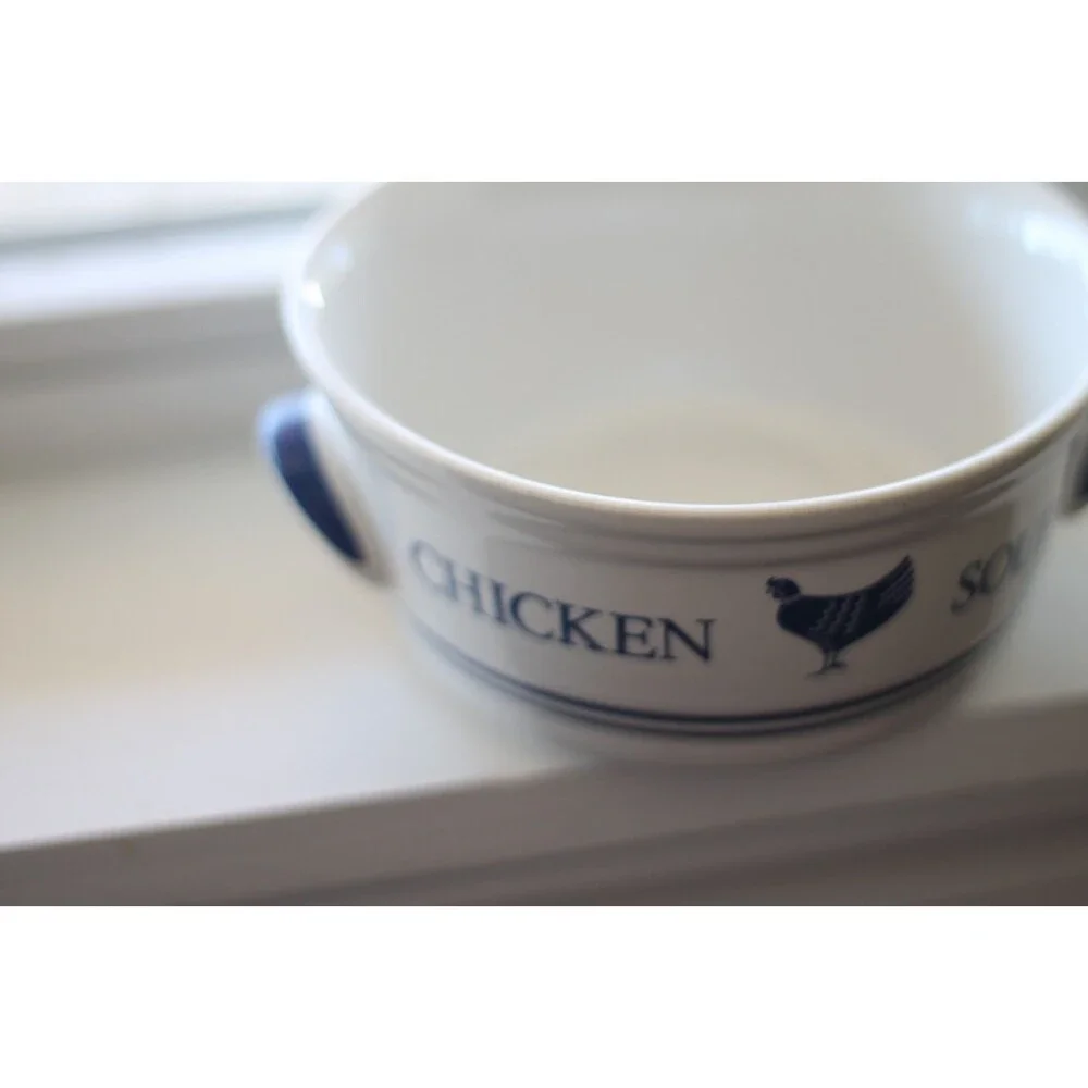 Vintage F.T.D.A. 1986 Ceramic Chicken Soup Bowl with Handles